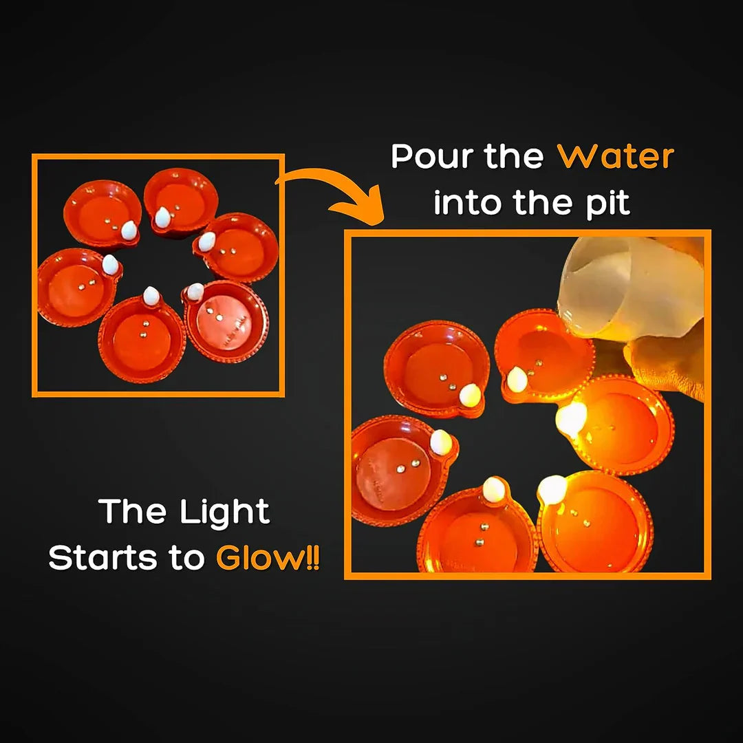 Smokeless Water Sensor Eco-Friendly LED Diya - No Fire, No Smoke, No Oil | Warm Orange Ambient Light | RE-USABLE & LONG LASTING